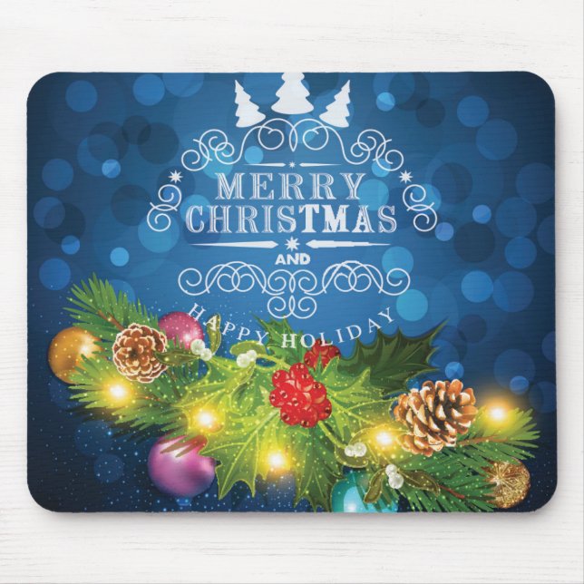 Tapis De Souris Belle conception de Noël avec branches de neige (Devant)