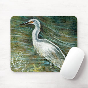Tapis De Souris Belle Egret Shorebird Wading In Water Art
