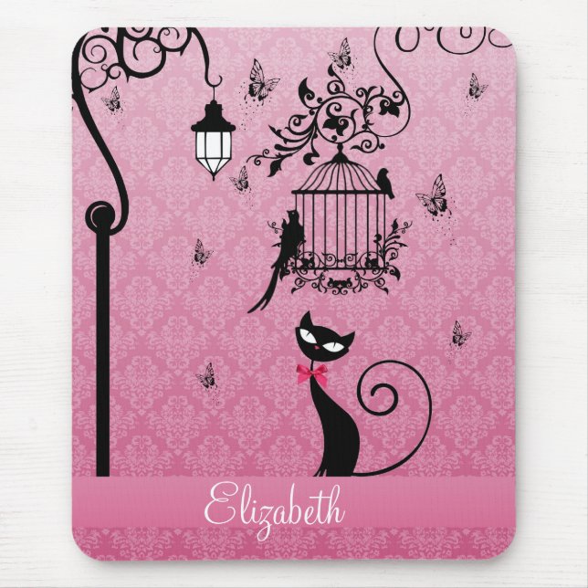 Tapis De Souris Belle élégante cage d'inséparables vintages (Devant)