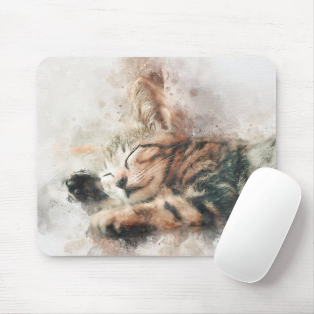Tapis De Souris Belle et mignonne chaton couchage aquarelle (Avec souris)