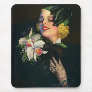 Tapis De Souris belle femme aux orchidées