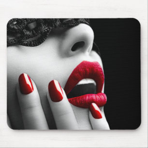 Tapis De Souris Belle Femme Avec Masque De Dentelle Noire