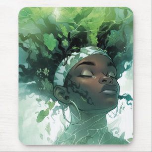Tapis De Souris Belle femme noire flottant dans l'eau avec des Pla