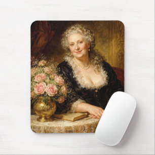 Tapis De Souris Belle femme posant avec un bouquet de roses