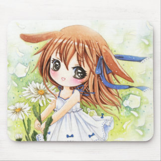 Tapis De Souris Belle fille d'anime avec la marguerite