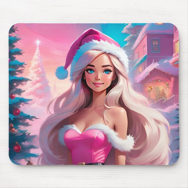 Tapis De Souris Belle fille de Noël rose 01 (Devant)