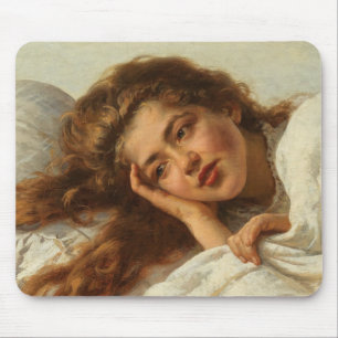 Tapis De Souris Belle fille qui ment au lit avec les cheveux rouge