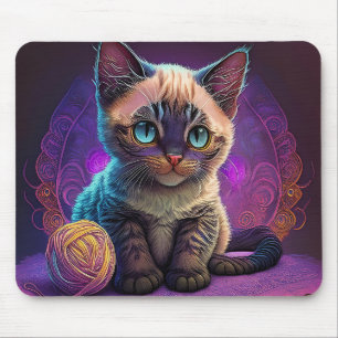 Tapis De Souris Belle Jeune Kitty Avec Balle En Fil