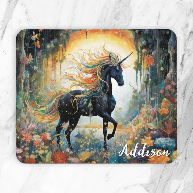 Tapis De Souris Belle licorne noire Nom personnalisé (Créateur téléchargé)