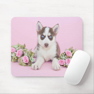 Tapis De Souris Belle marionnette Husky aux roses roses roses