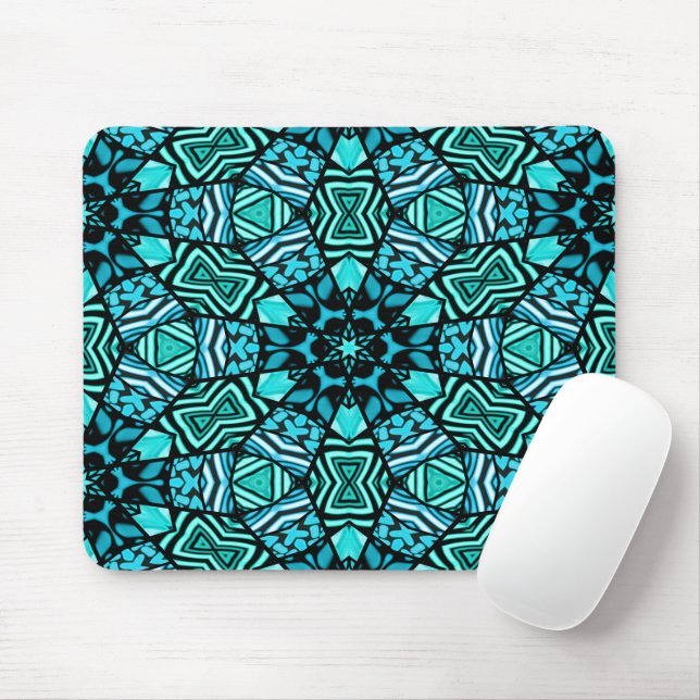 Tapis De Souris Belle mosaïque ethnique Turquoise Aqua Turquoise (Avec souris)