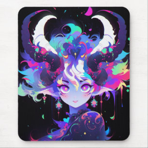 Tapis De Souris Belle Neon Anime Demon Elf Girl avec cornes