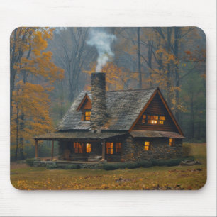 Tapis De Souris Belle peinture numérique d'une cabane dans les boi