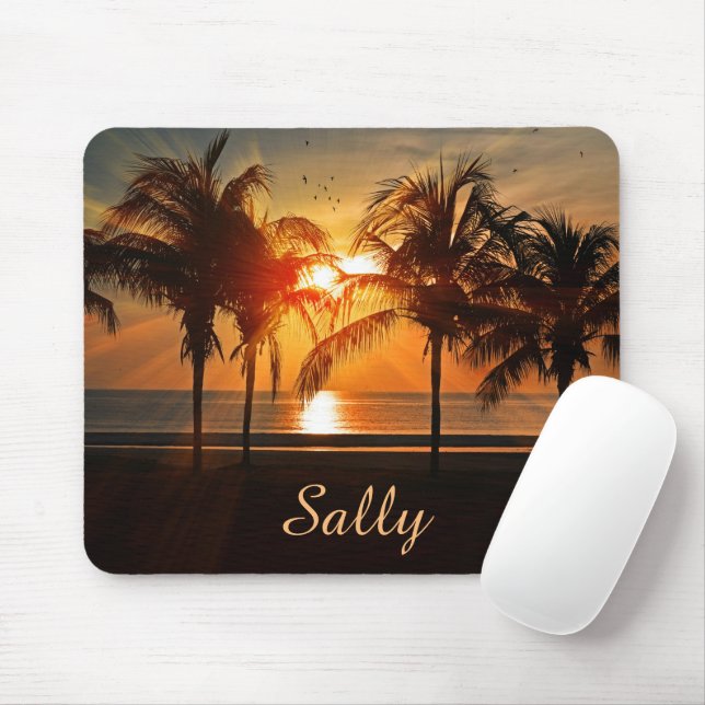 Tapis De Souris Belle plage de palmiers au coucher du soleil Perso (Avec souris)