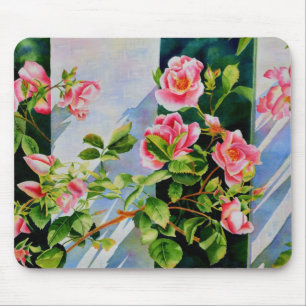 Tapis De Souris Belle rose rose rouge roses blanc aquarelle floral