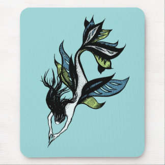 Tapis De Souris Belle Sirène Gothique Bleue Vert Encre Dessin