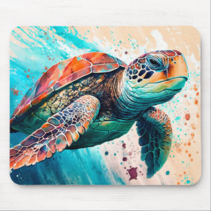 Tapis De Souris Belle tortue de mer de couleur natation