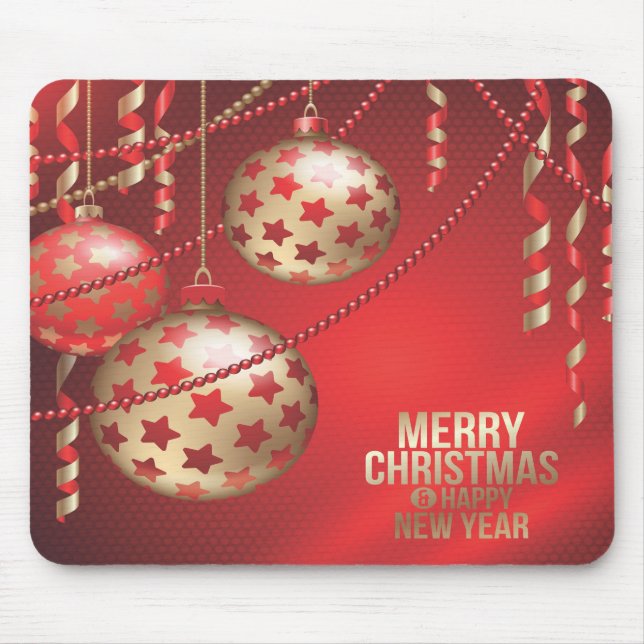 Tapis De Souris Belles boules de Noël rouges et dorées Mousepad (Devant)