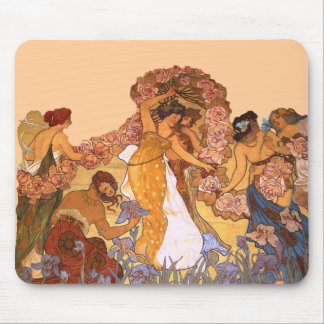 Tapis De Souris Belles femmes Art Nouveau avec Irises et Rose