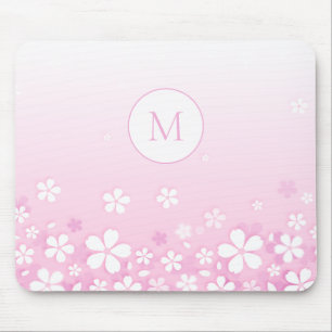 Tapis De Souris Belles Fleurs Blanches Avec Monogramme
