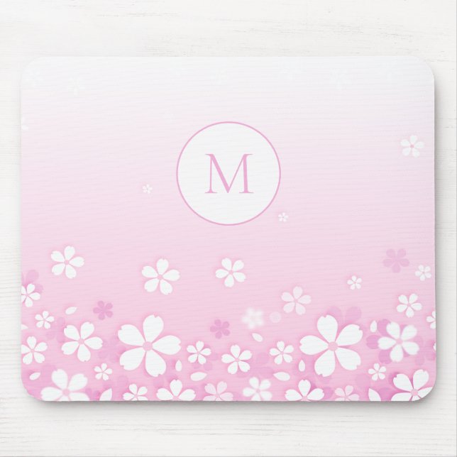 Tapis De Souris Belles Fleurs Blanches Avec Monogramme (Devant)