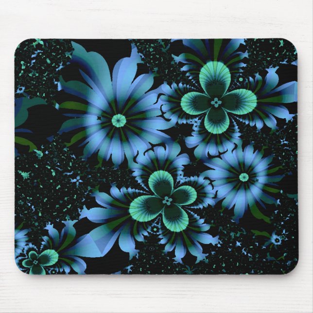 Tapis De Souris Belles Fleurs Bleues Art Fractal fin (Devant)