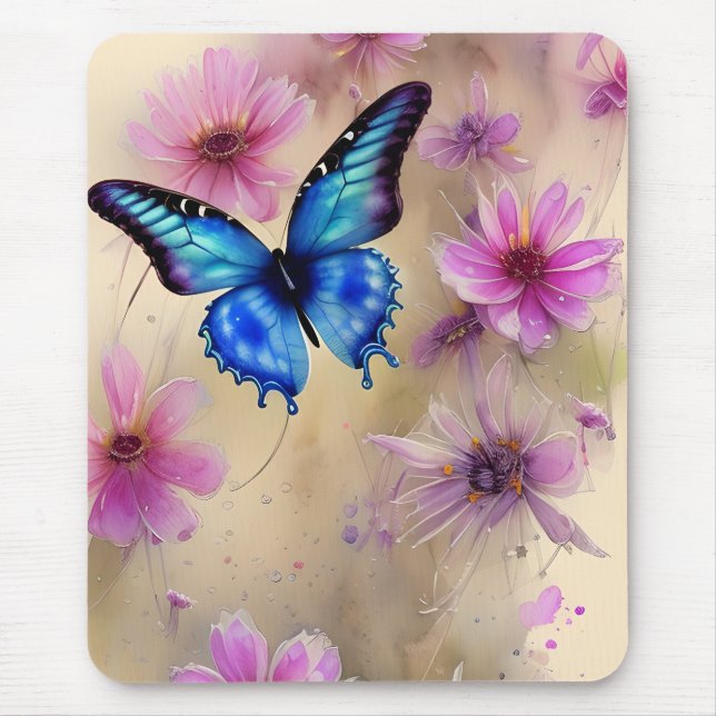 Tapis De Souris Belles fleurs et papillon (Devant)