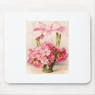 Tapis De Souris Belles fleurs roses vintages dans le panier vert