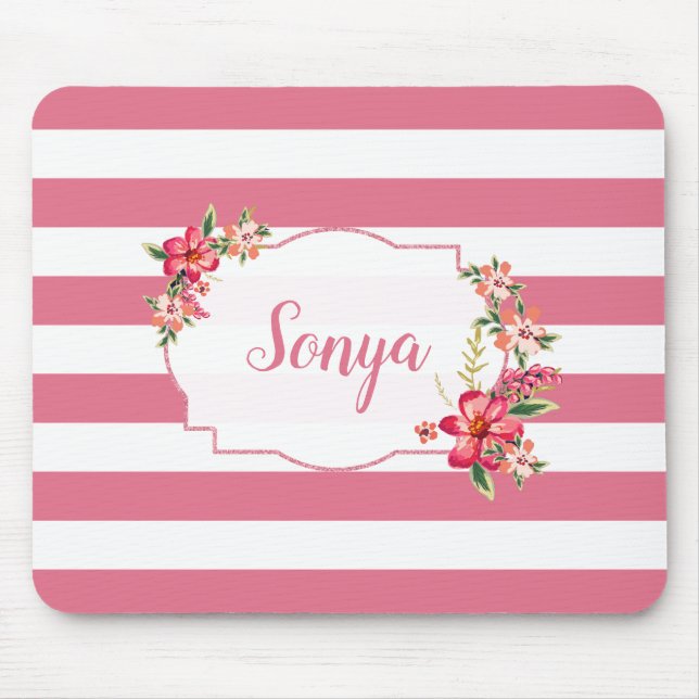 Tapis De Souris Belles Tailles Rose Et Blanc (Devant)