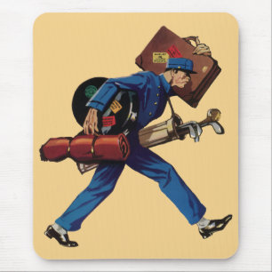 Tapis De Souris Bellhop vintage en Uniform, Suitcase et Golf Club