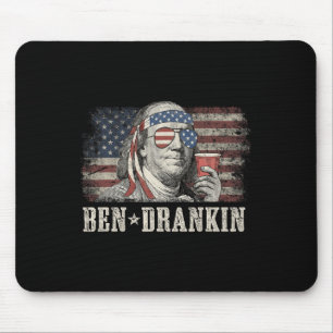 Tapis De Souris Ben Drankin Beer 4 juillet Drapeau Vintage Drôle
