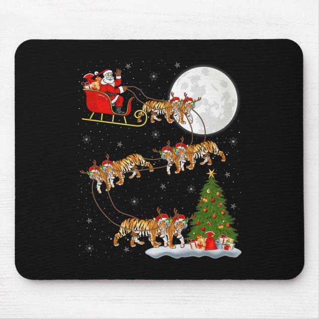 Tapis De Souris Bengal Tiger Santa Sleigh Flying Funny Magical Chr (Devant)