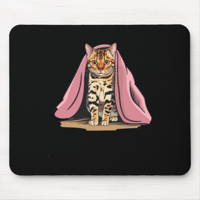 Tapis De Souris Bengale Chat Sous Une Sticule À Couverture Rose (Devant)