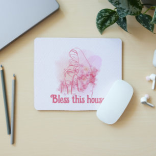 Tapis De Souris Bénir cette maison Vierge rose Florale Marie Jésus