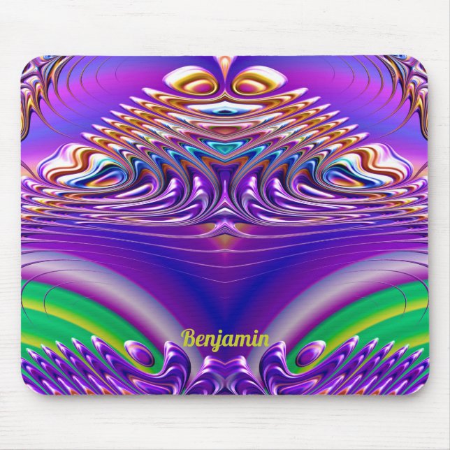 Tapis De Souris BENJAMIN ~ Zany Vert, Bleu, Jaune et Violet (Devant)