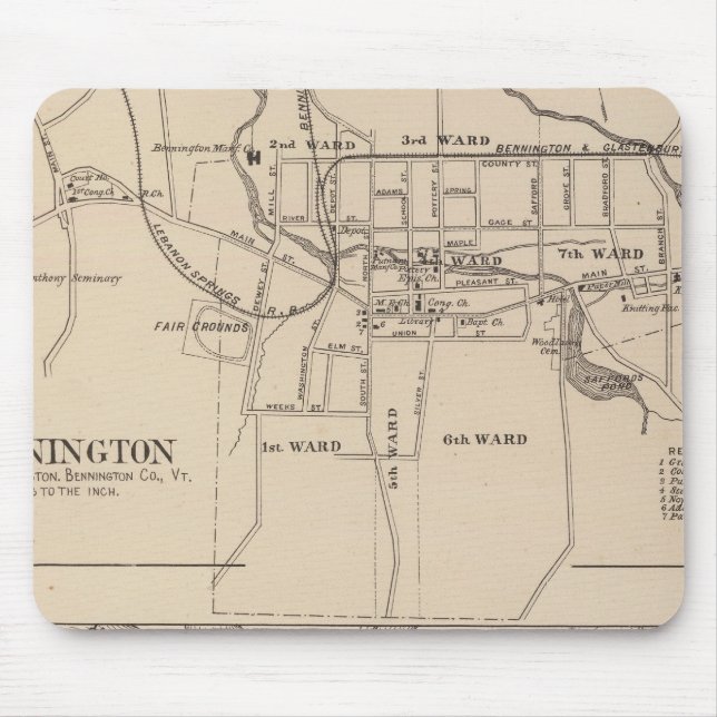 Tapis De Souris Bennington et le plan de Battleboro (Devant)