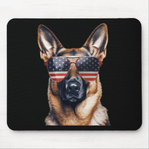 Tapis De Souris Berger allemand avec drapeau américain Jour de l'I