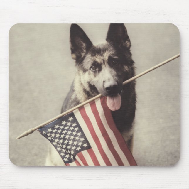 Tapis De Souris Berger Allemand Avec Drapeau US (Devant)