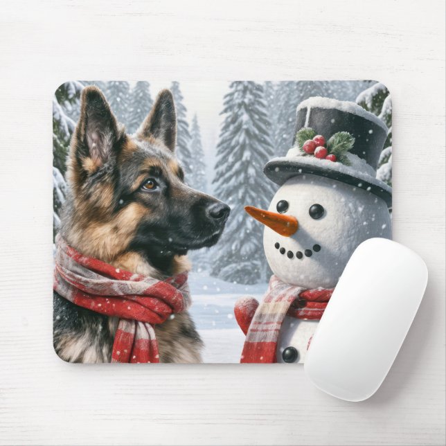 Tapis De Souris Berger Allemand Avec Snowman (Avec souris)