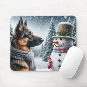 Tapis De Souris Berger Allemand Avec Snowman De Vacances