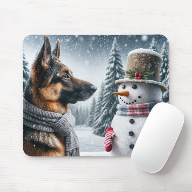 Tapis De Souris Berger Allemand Avec Snowman De Vacances (Avec souris)