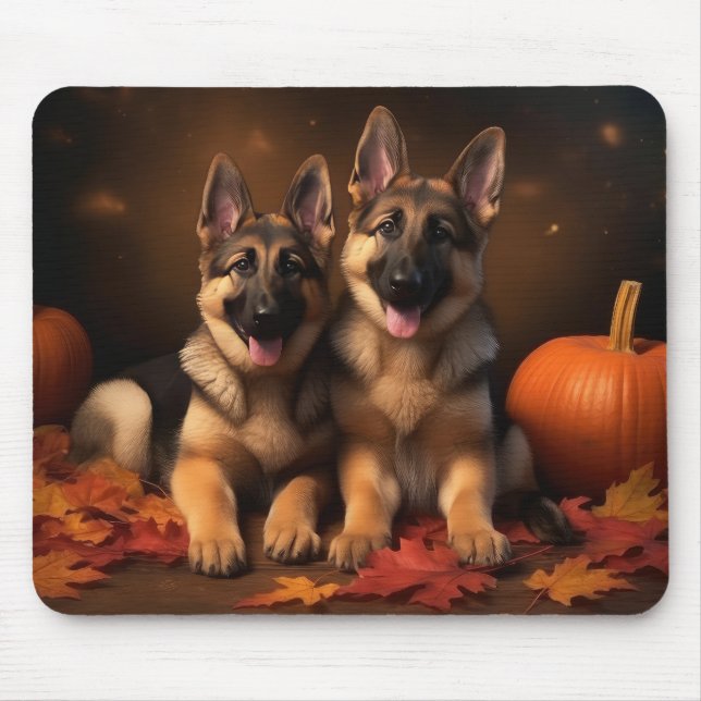 Tapis De Souris Berger Allemand Chiot Citrouille d'automne (Devant)