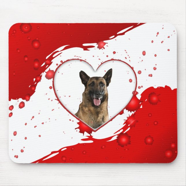 Tapis De Souris Berger allemand Coeur rouge Mousepad (Devant)