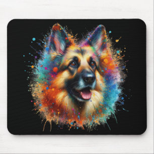 Tapis De Souris Berger allemand coloré éclaboussure de peinture
