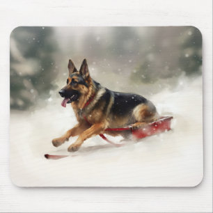 Tapis De Souris Berger allemand neige de Noël hiver