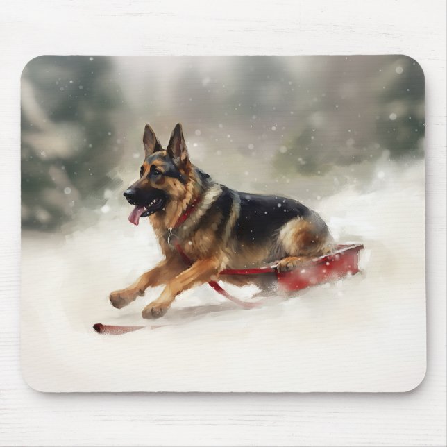 Tapis De Souris Berger allemand neige de Noël hiver (Devant)