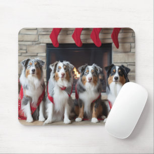 Tapis De Souris Berger Australien au coin du feu de Noël