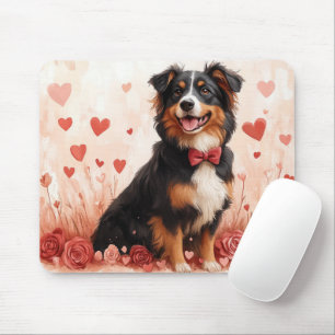 Tapis De Souris Berger Australien avec des Roses - Saint-Valentin