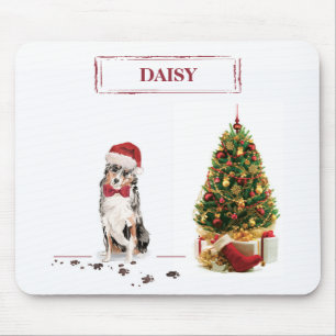 Tapis De Souris Berger Australien Drôle de Noël Chien avec Arbre