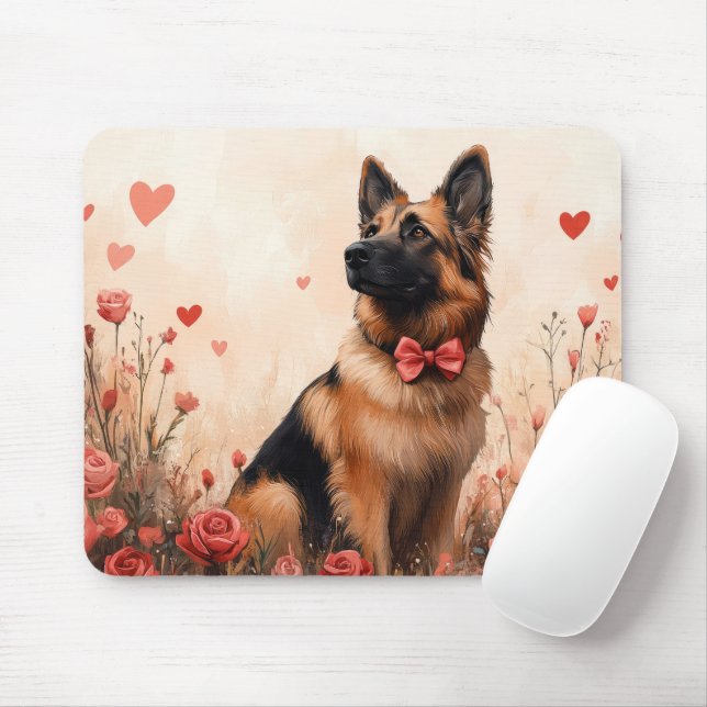 Tapis De Souris Berger belge avec des roses - Saint-Valentin (Avec souris)